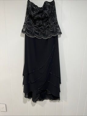 Obsessions Couture Black Tiered Midi Skirt with Beaded Overlay 14
